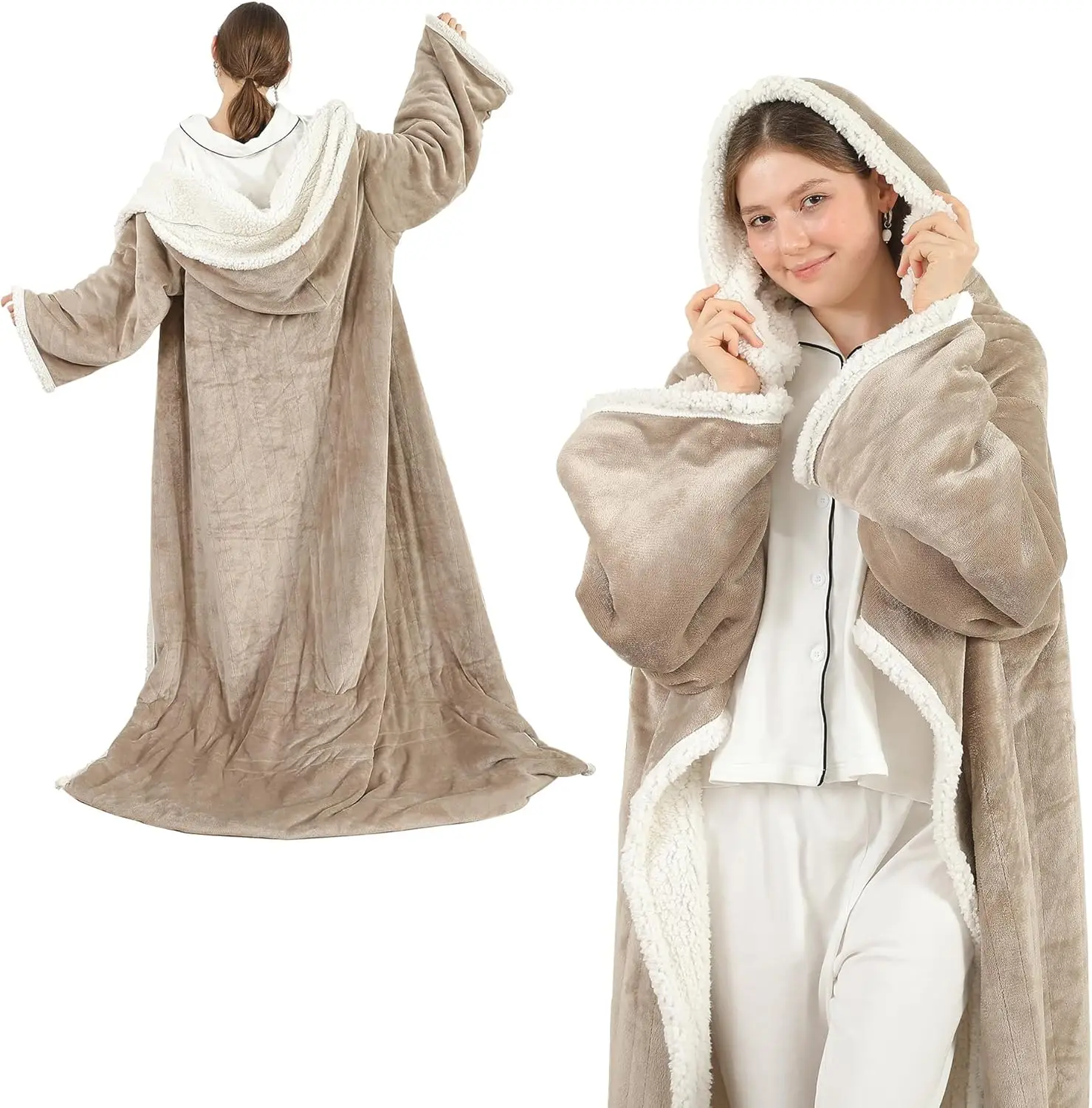 

Wearable Heated Blanket with Sleeves, Hood & Foot Pocket - 6 Heat Levels, Timer for Full Body Warmth