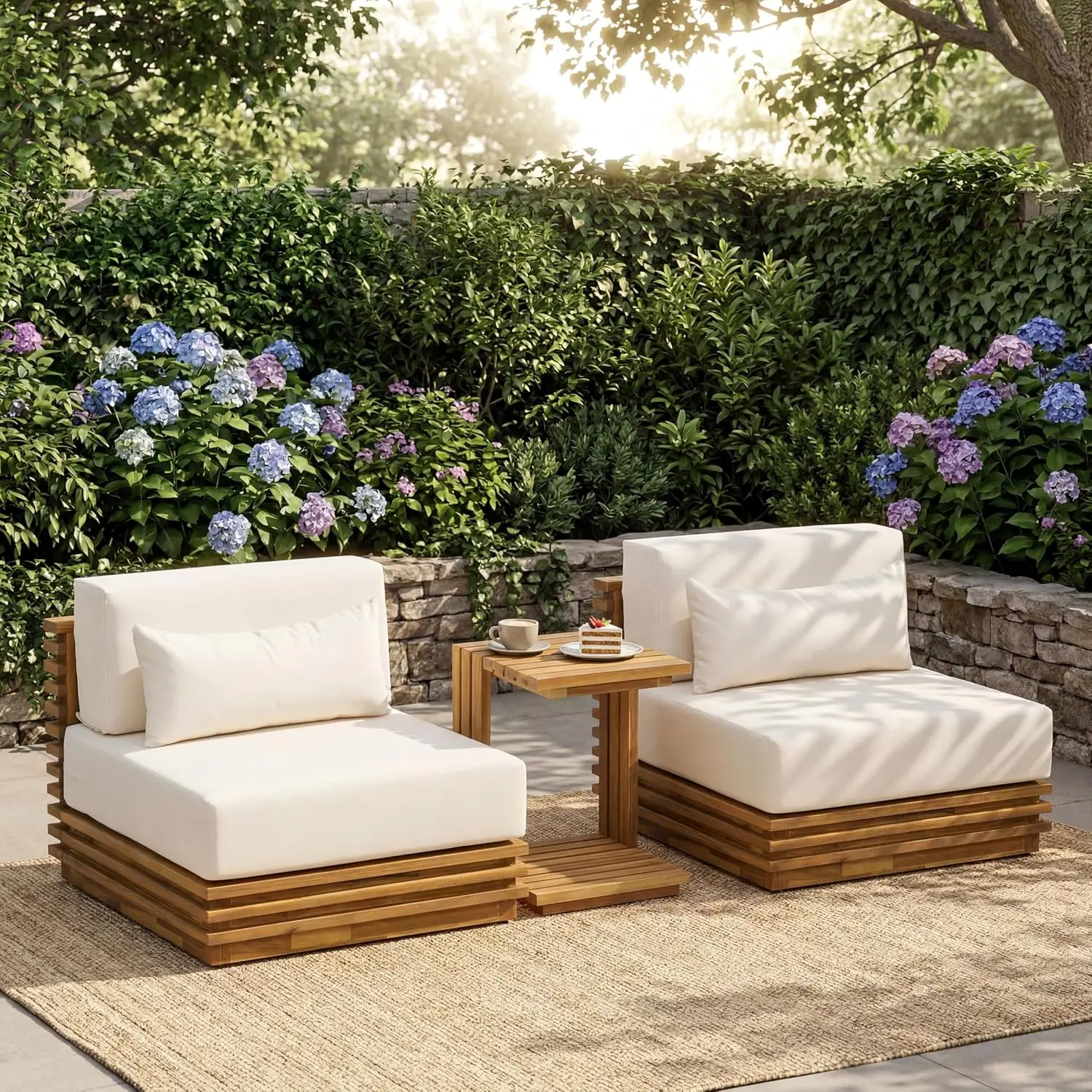 Oversized Outdoor 3-Piece Chat Set With Wood Frame, Customized