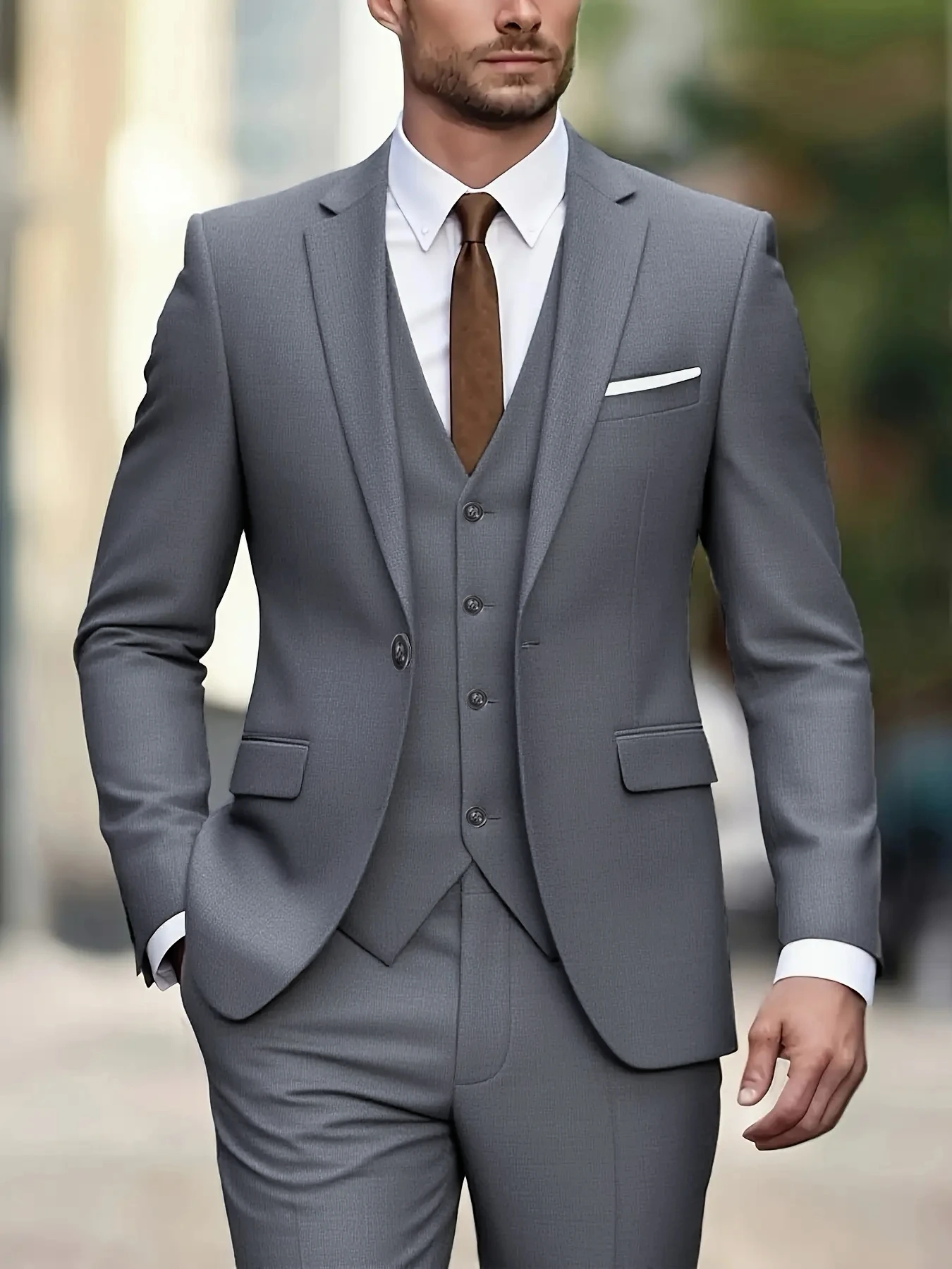 

Men's 3 Pcs Slim Fit Notched Lapel Suit Set Jacket Pants Vest for Wedding Groom Groomsmen