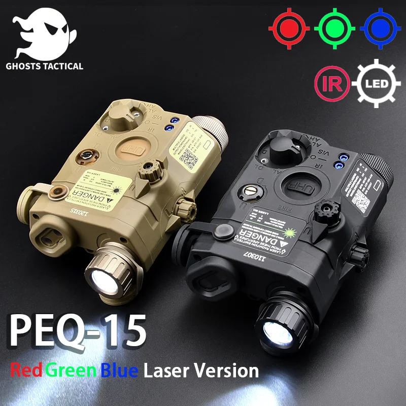 Tactical PEQ15 Tactical Flashlight Red Green Blue edition White LED Light Flashlight Weapon Hunting Accessories Fit 20mm Rail ﻿