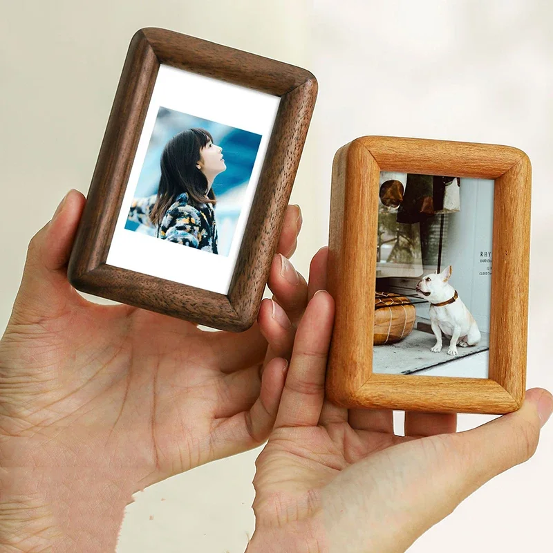 Mini 3-Inch & 4-Inch Solid Wood Photo Frame Walnut Magnetic Refrigerator Frame for Instant Photos & Table Displays Picture Frame