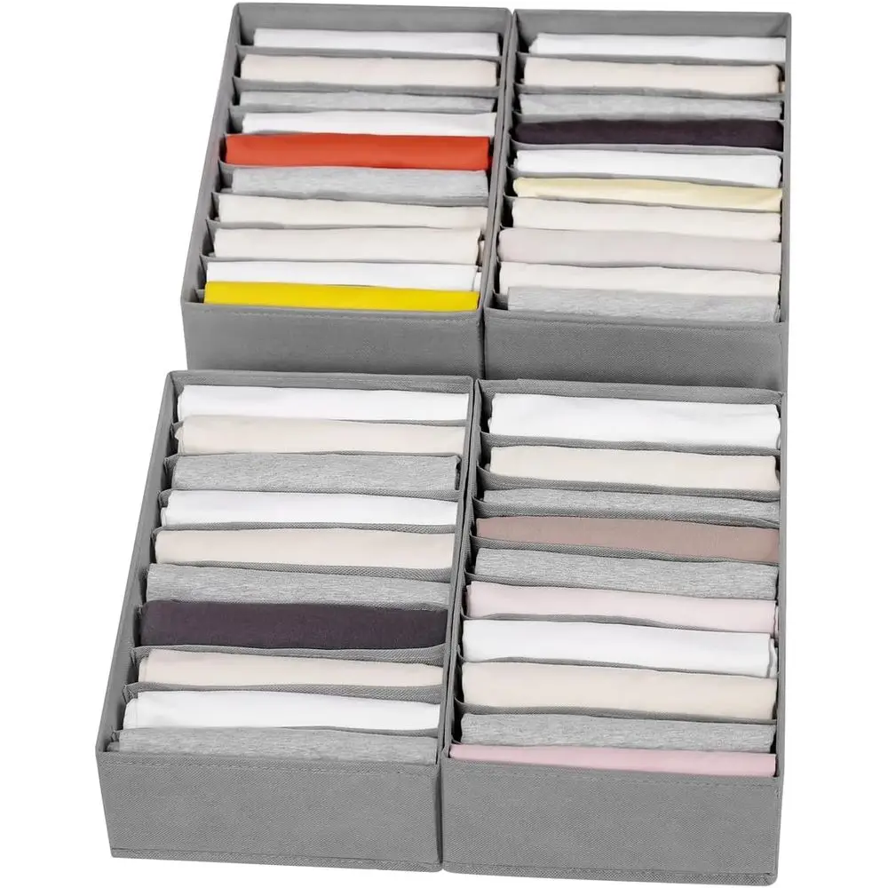 

4 упаковки органайзеров для футболок и 10-секционные коробки для хранения в шкафу для эффективного хранения одежды