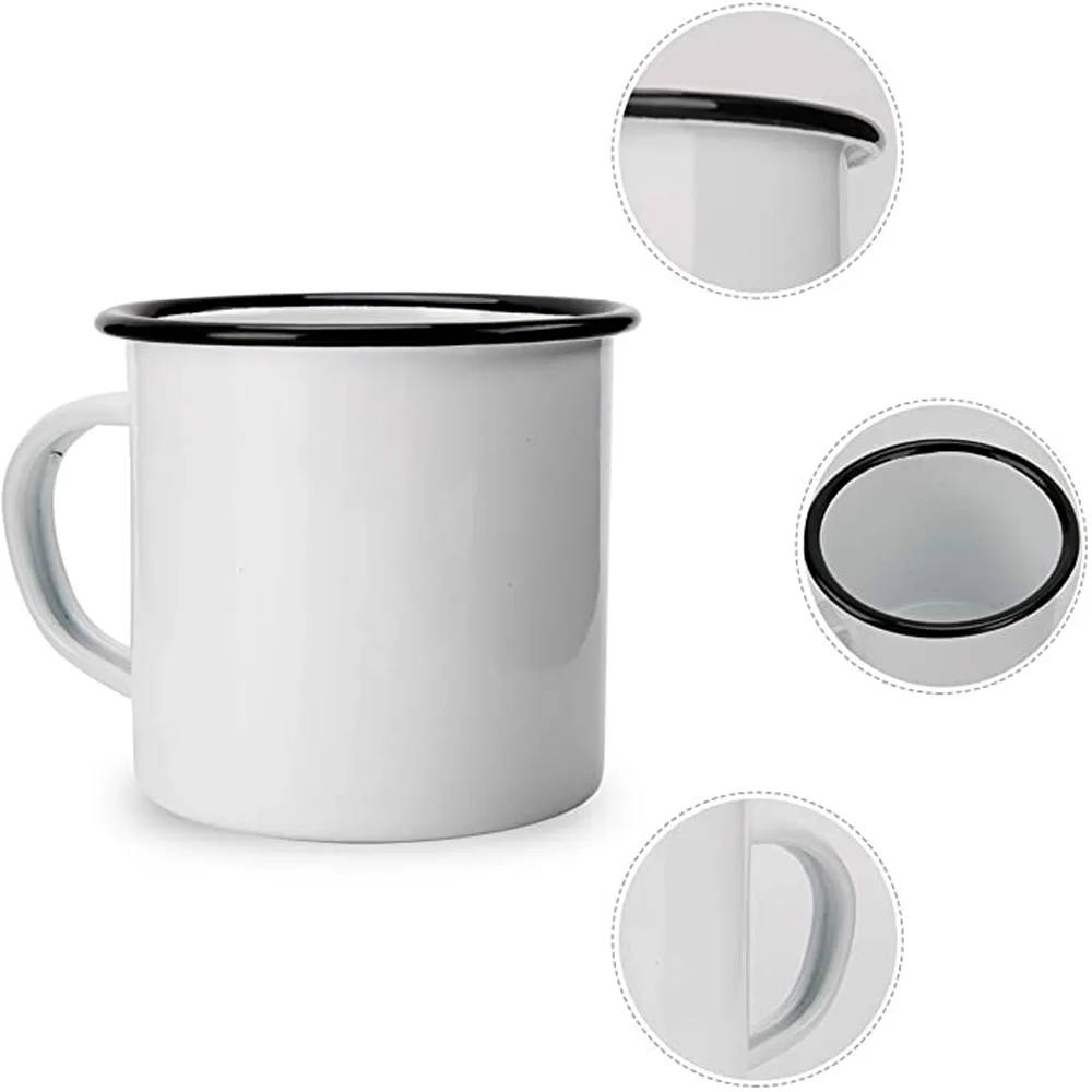 12oz Sublimation Blank White Enamel Mug with Black Rim Transfer Printing Milk Coffee Mug Cup Tumbler for Bulk Wholesale Price