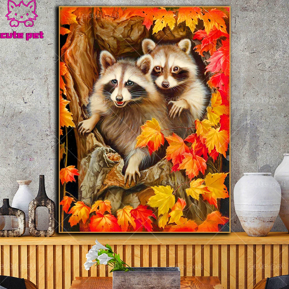 diamond embroidery 5d Raccoon animal diy diamond painting full square round drill mosaic picture rhinestones Cross Stitch Decor