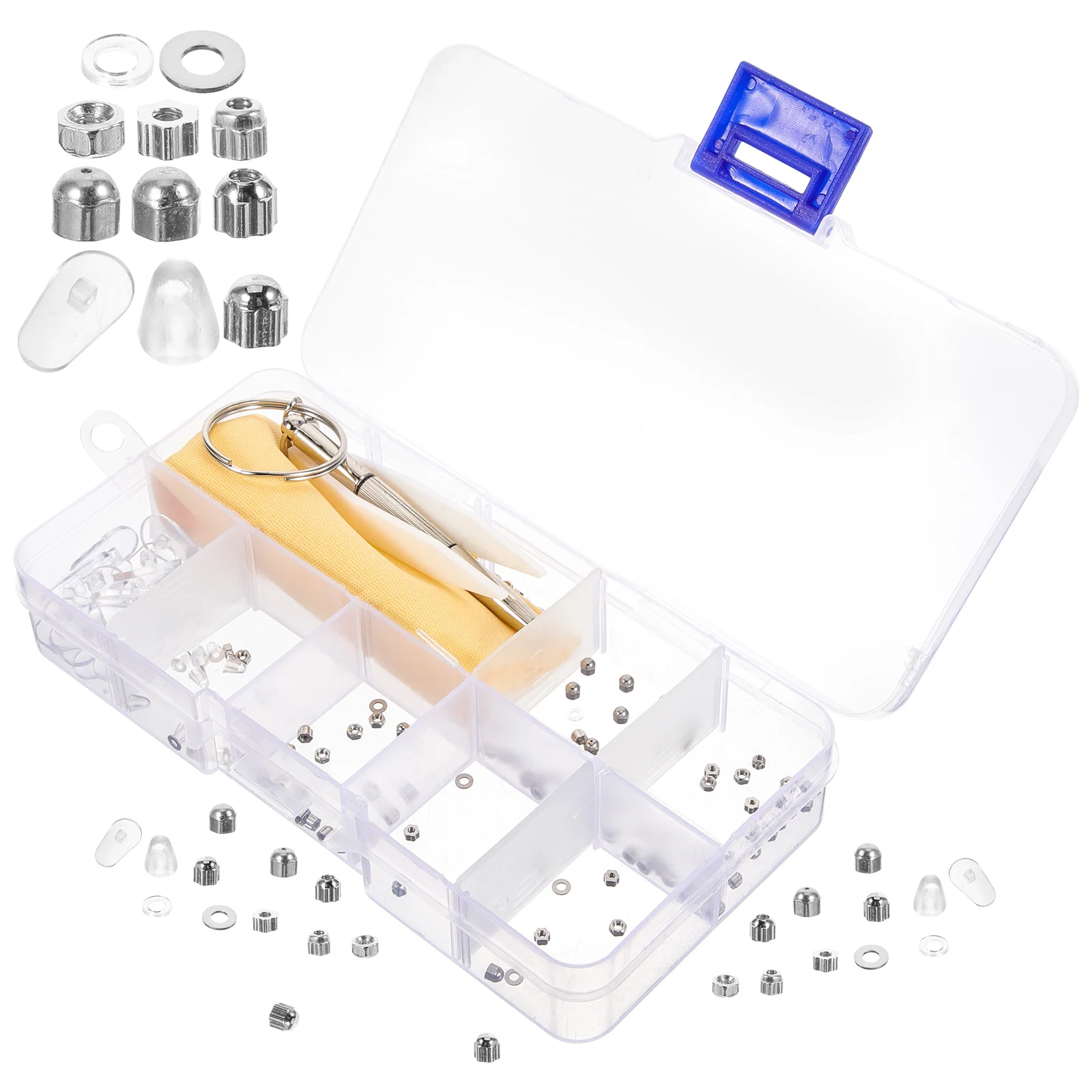 Glasses Accessories Screws Frame Repair Kit Tool Box Rimless Temples Gasket Parts Nose Pad (120 Nut Set) Nuts for Pod