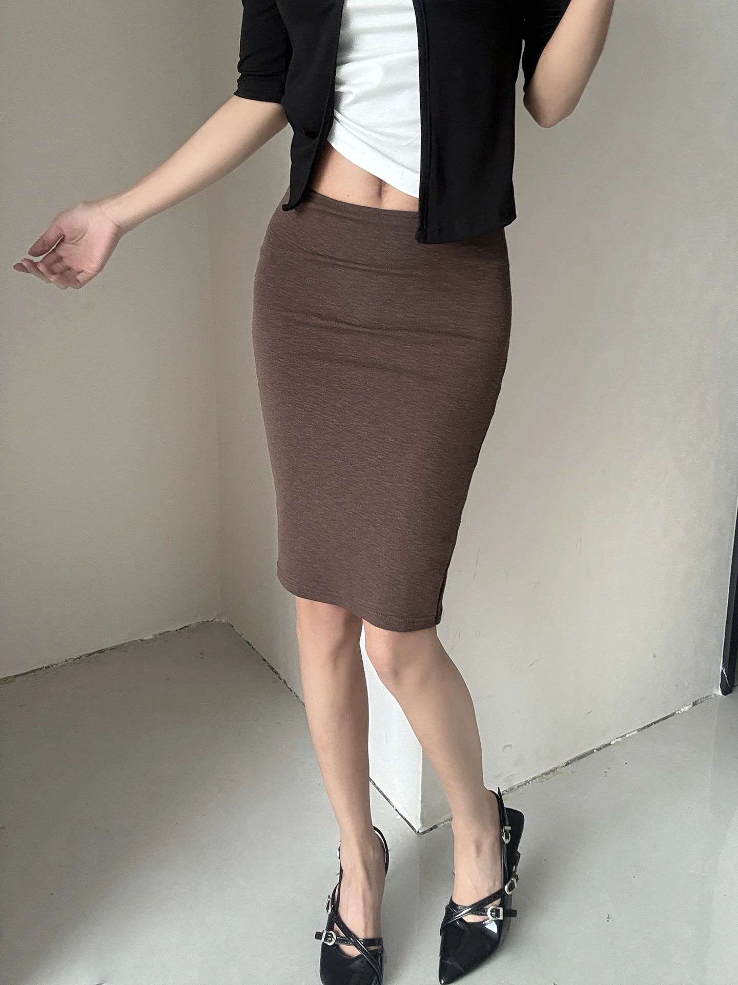 Women's High Elasticity  Skirt Double Layer Good Quality Soft Spring Autumn Slimming Bodycon Skirt Cotton Village Brand