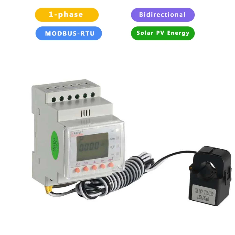 Acrel Single Phase Monitoring PV Solar Energy Meters LCD Kwh Solar Inverter Anti-Reflux Bidirectional Power Meters ACR10R-D10TE