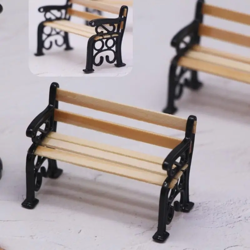 

Handcrafts Miniature Park Chairs Chair Model Figure For Doll House Wooden Metal Furniture Toy Scene Display Accessory 2PCS A2UB