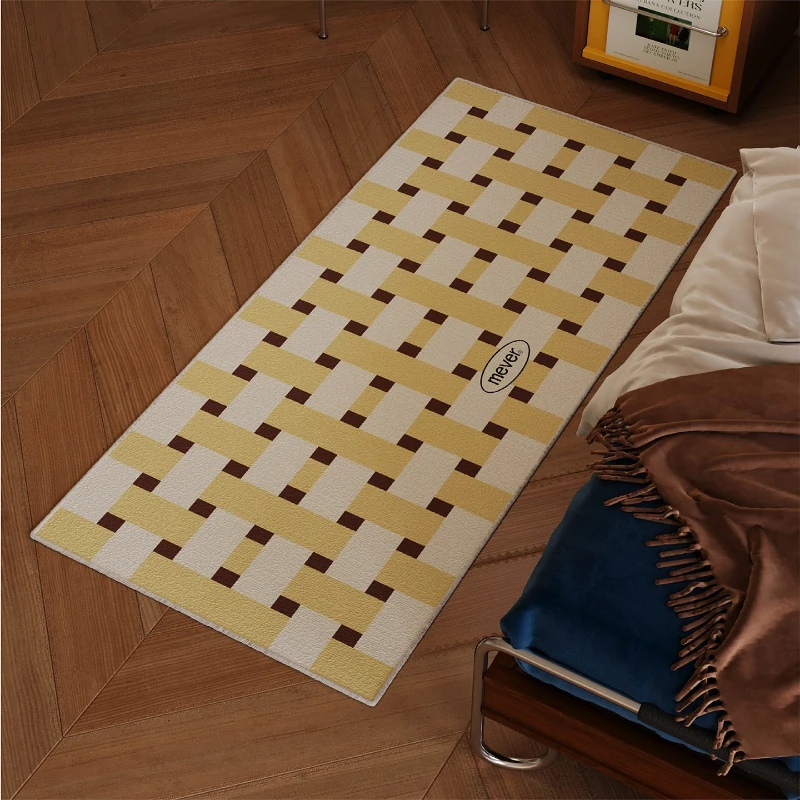 Bedroom Bedside Carpet Soft Comfortable Faux Cashmere Carpets Blue Checkered Rug Home Decor Living Room Bedroom Mat Alfombra