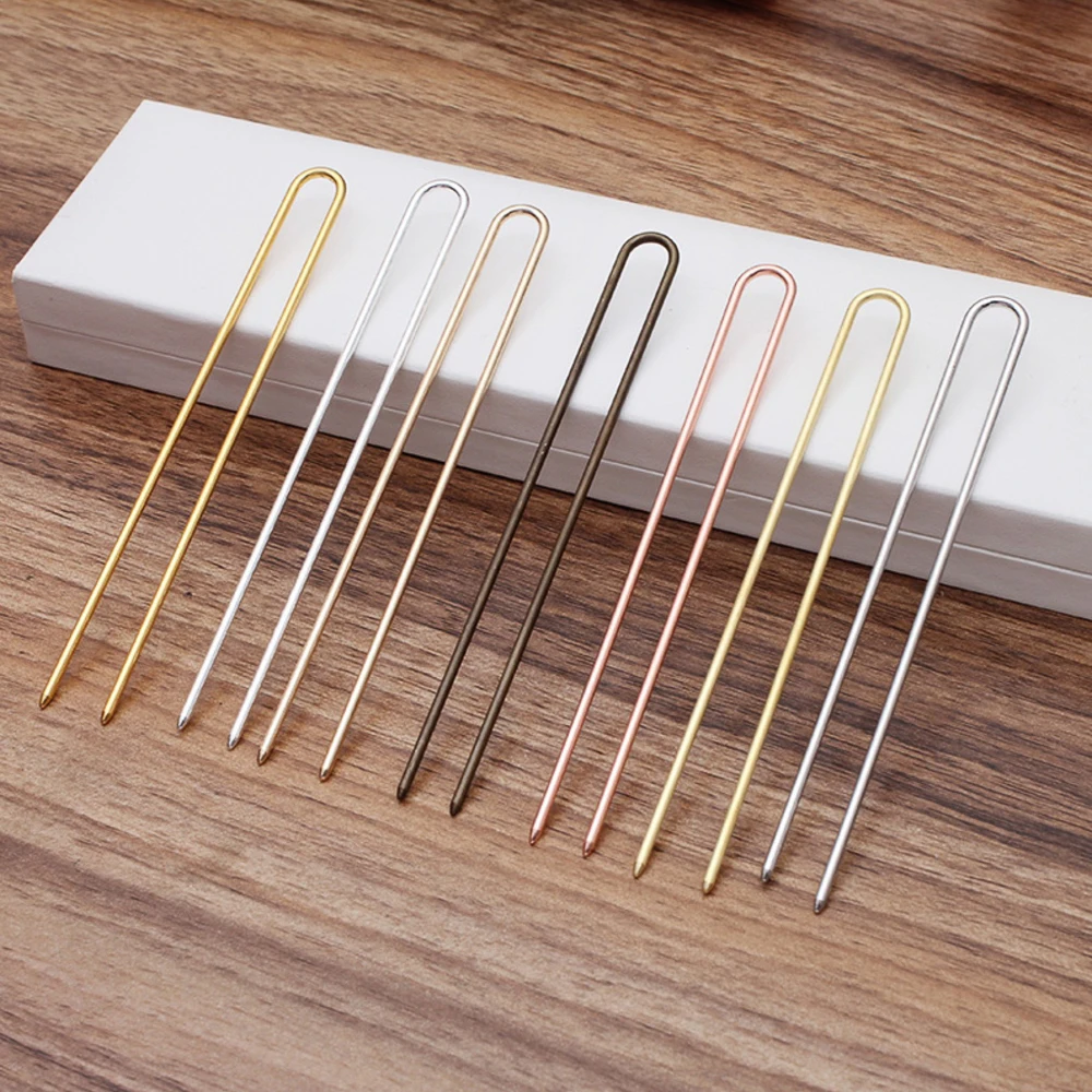 REGELIN Raw Brass Rose Gold Color Hair Sticks U shape Hair Pins Blank Base Setting 10pcs/lot 2mm*120mm For Women Jewelry Bulks