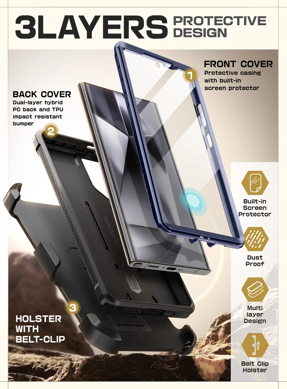For Samsung Galaxy S24 Ultra Case 2024 SUPCASE UB Pro Full-Body Dual Layer Rugged Belt-Clip Case with Built-in Screen Protector