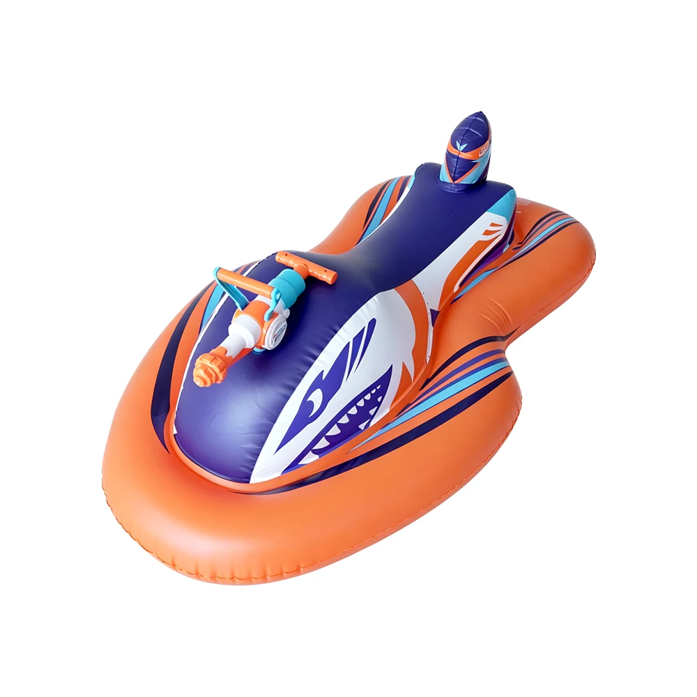 Inflatable Jet Ski with Water Gun Thickened PVC Water Floating Ride On Boat Portable Summer Water Play Toy for Kids Pool Lake view 5
