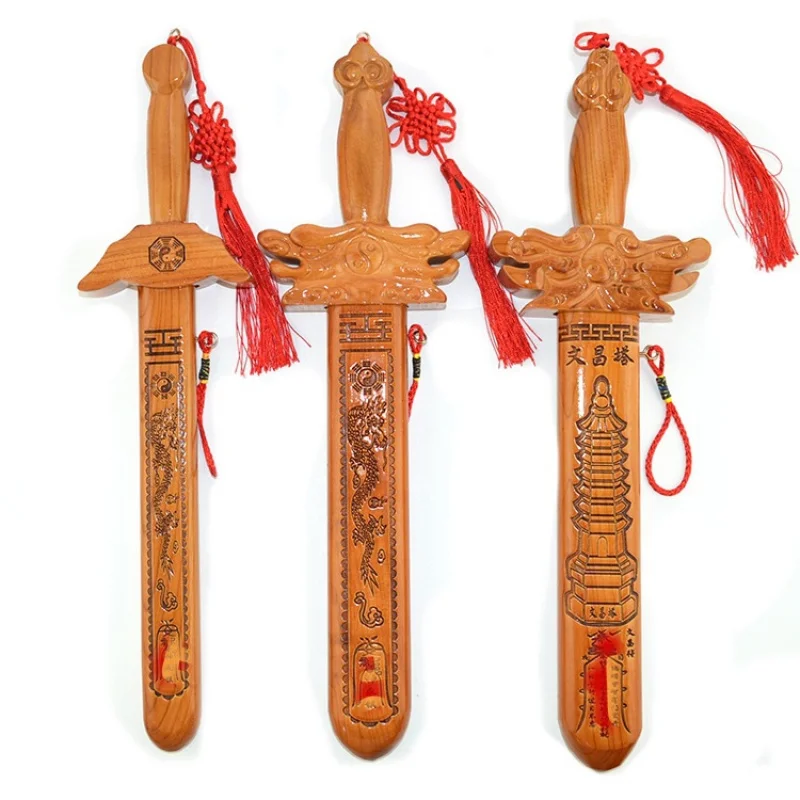 40cm Small Peach Pendant Thickened Seven-Star Sword Wenchang Wholesale Wood Carving Scenic Spot Street Stall Wholesal
