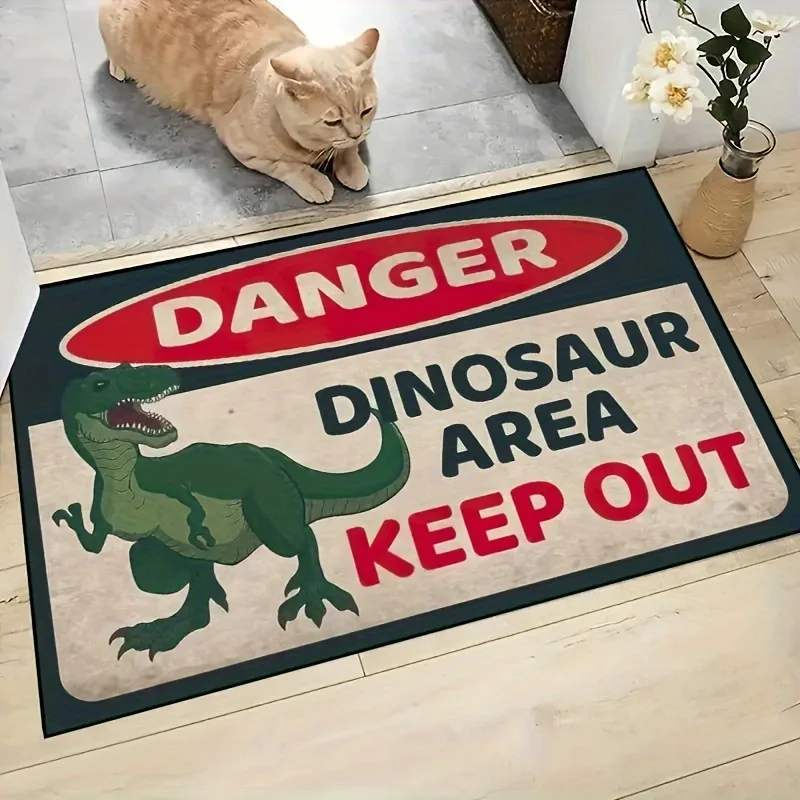 

VIKAMA Fun Dinosaur Warning Slogan Entry Floor Mat Entrance Doorway Non Slip Decorative Cartoon Carpet Home Decoration