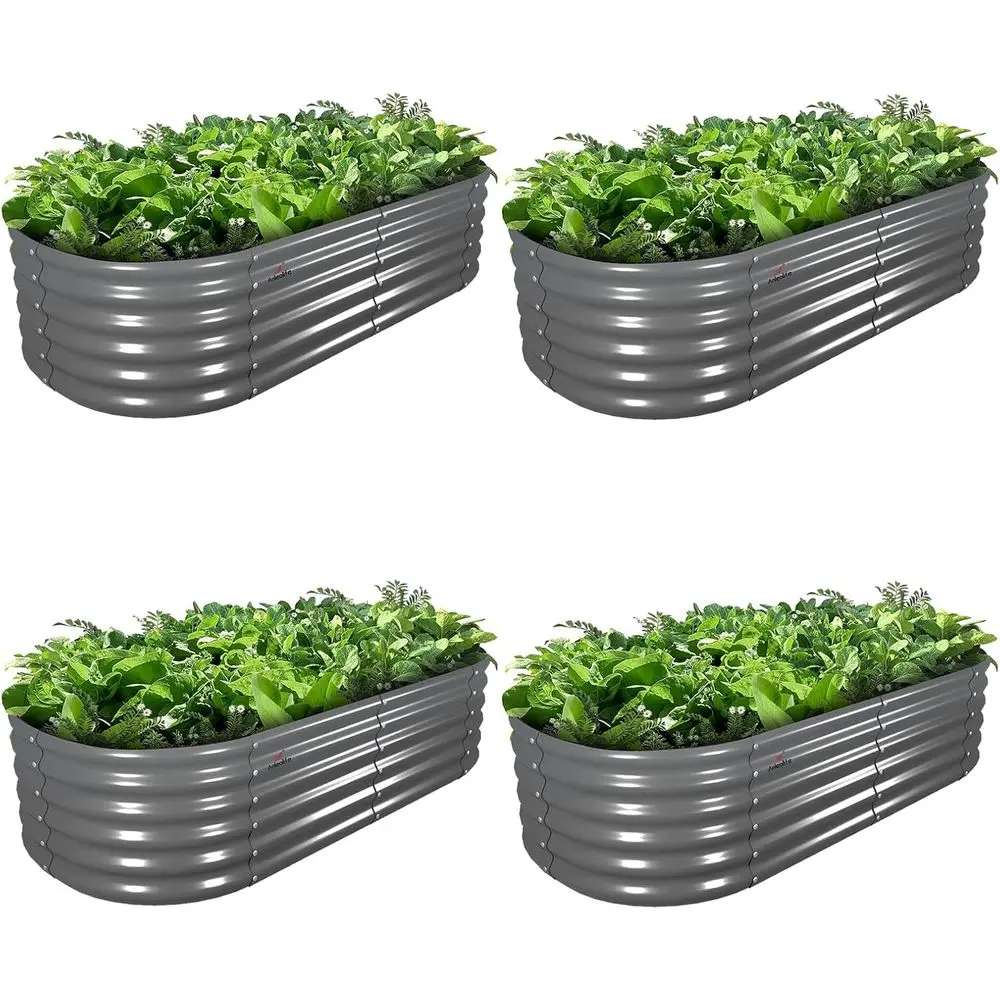 

4-Piece 6x2x1.5 ft Galvanized Oval Raised Garden Bed Set for Outdoor Vegetables and Herbs, Quartz Grey