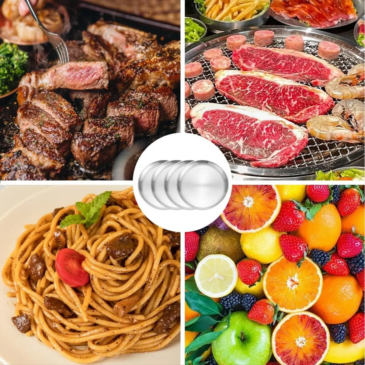 REST Pack of 5 Stainless Steel Plates, 20 cm Stainless Steel Round Tableware, Sturdy Stainless Steel Plates, Camping Plates