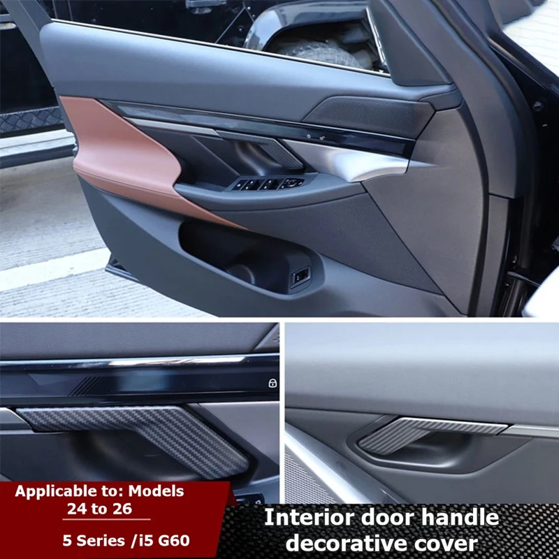NCSMT 4Pcs Car Inner Door Handle Cover Trim Sticker for BMW 5 Series G60 2024-2026 Real Carbon Fiber Interior Trim Glossy