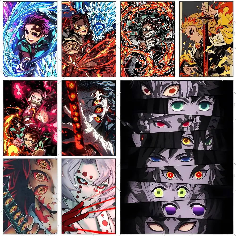 Hot Anime Demon Slayer Poster High-definition art sticker Self adhesive waterproof home decoration for living room