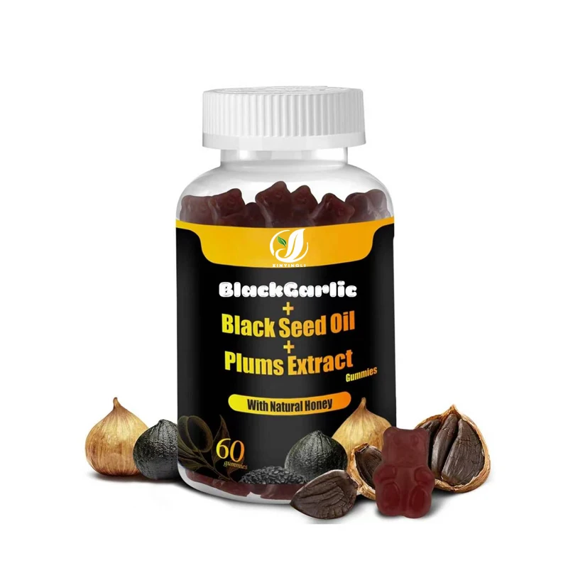 Black Garlic and Black Seed Oil Gummies, Containing Honey, Vitamin C, Plum Extract, Overall Health, Non GMO and Vegetarian