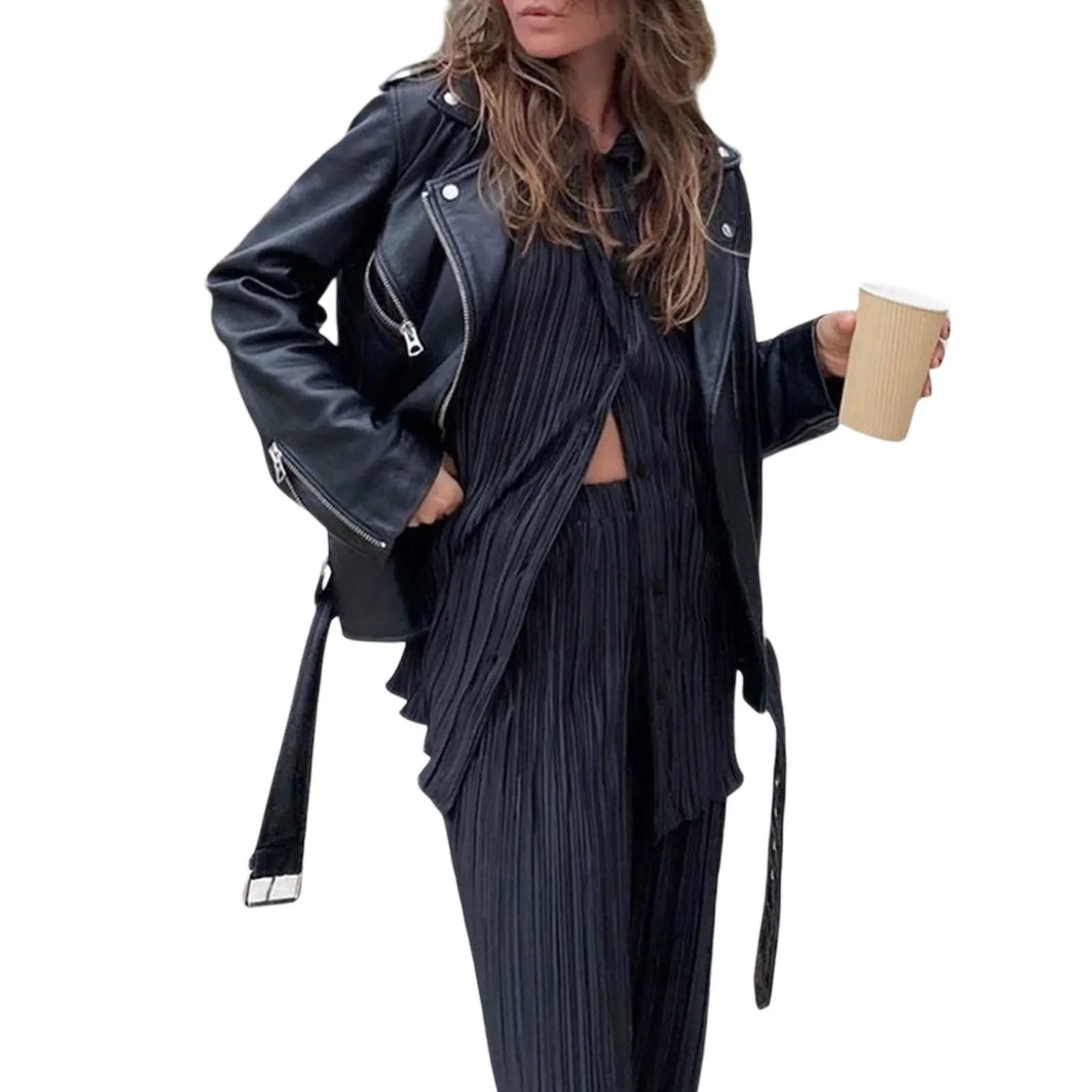 Clothing For Women Fashion 2 Piece Outfits Long Sleeve Broadcloth White Pink Blue Suit And Casaul Pants Sets