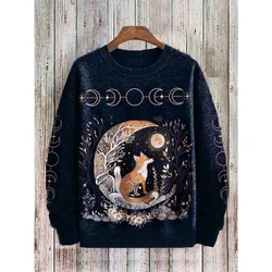 Sudadera suave de manga larga negra Retro para hombre, Top con estampado de bosque de hadas de zorro, pareja