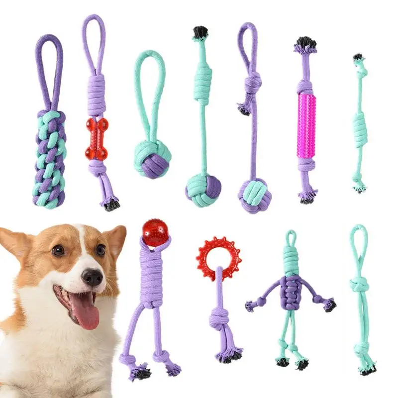 Rope Toy For Dogs 11PCS Cute Teething Chew Toys Portable Dog Toys For Indoor & Outdoor Cotton Pet Toys For Medium Large Dogs