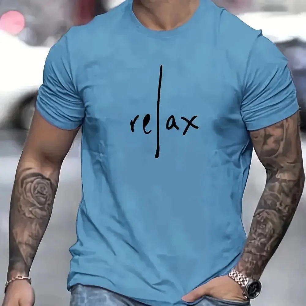 2024 New Casual Men\'s T Shirts Summer Relax Letter Print Tees Shirts Comfortable Oversized Short Sleeve Top O-Neck Male Clothing