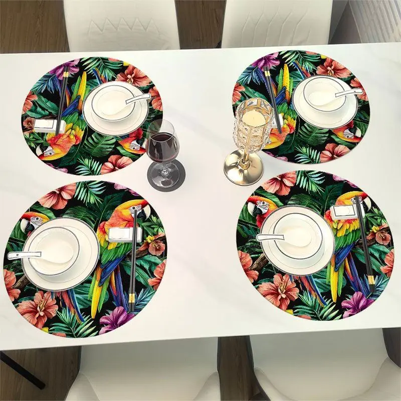 VIKAMA Tropical Jungle Macaw Flower Meal Mat Thermal Insulation Fabric Table Mat Hawaiian Vacation Style Table Decoration