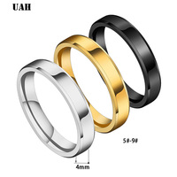 UAH Simple Thin Titanium Steel Gold Silver Black Color Anti-allergy Smooth Couple Wedding Ring Women Men Fashion Jewelry