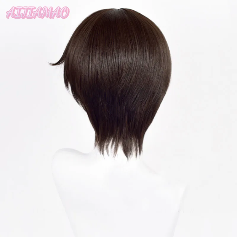 EVA Ikari Shinji Wig Cosplay Wanita 30Cm Wig Coklat Tua Pendek Wig Cosplay Anime Wig Sintetis Tahan Panas Halloween