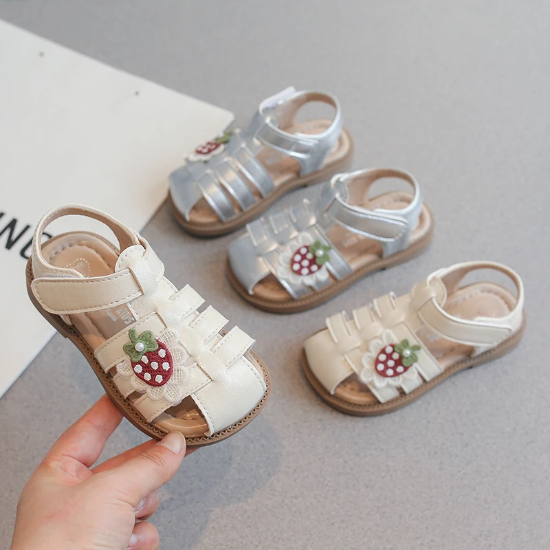 

Kids'Casual Shoes Sandals PU Leather Fashion Bow Summer Peep Toe Shoes For Girls Zip Anti-slip Silver White Size 26-37