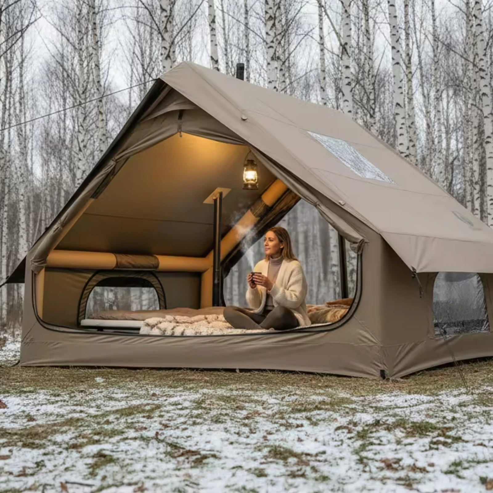 

Inflatable Roof Tent Waterproof Cabin-Style Roof Tent Outdoor Shelter Sun-Blocking Portable for Multi-Person Use