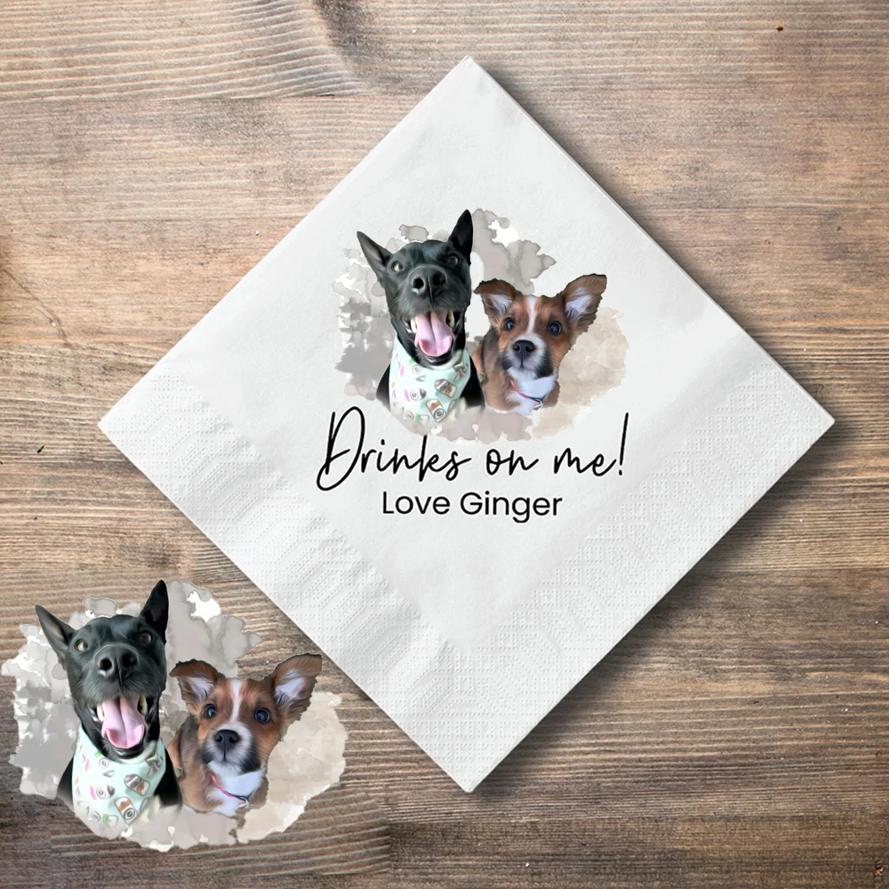 Personalized Pet Wedding Cocktail Napkins, Custom Wedding, Special Events Napkins with Dog or Cat Illustrations, 50Pcs