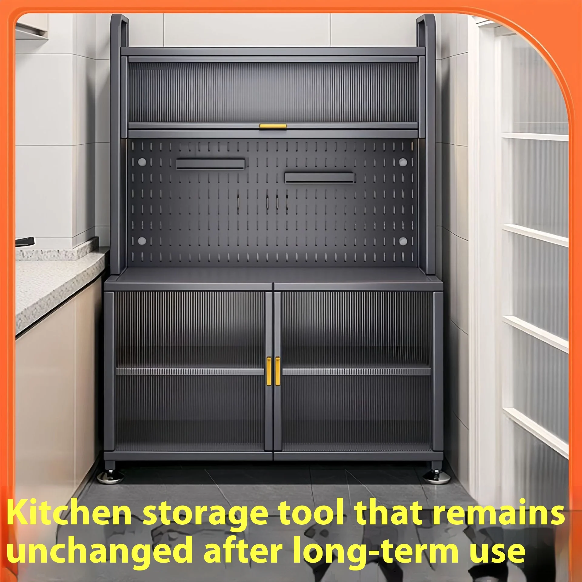 Home Kitchen Storage Rack Metal Cabinet Door & Floor Cupboard Mounted Storage Rack For Microwave Oven & Electrical Appliances
