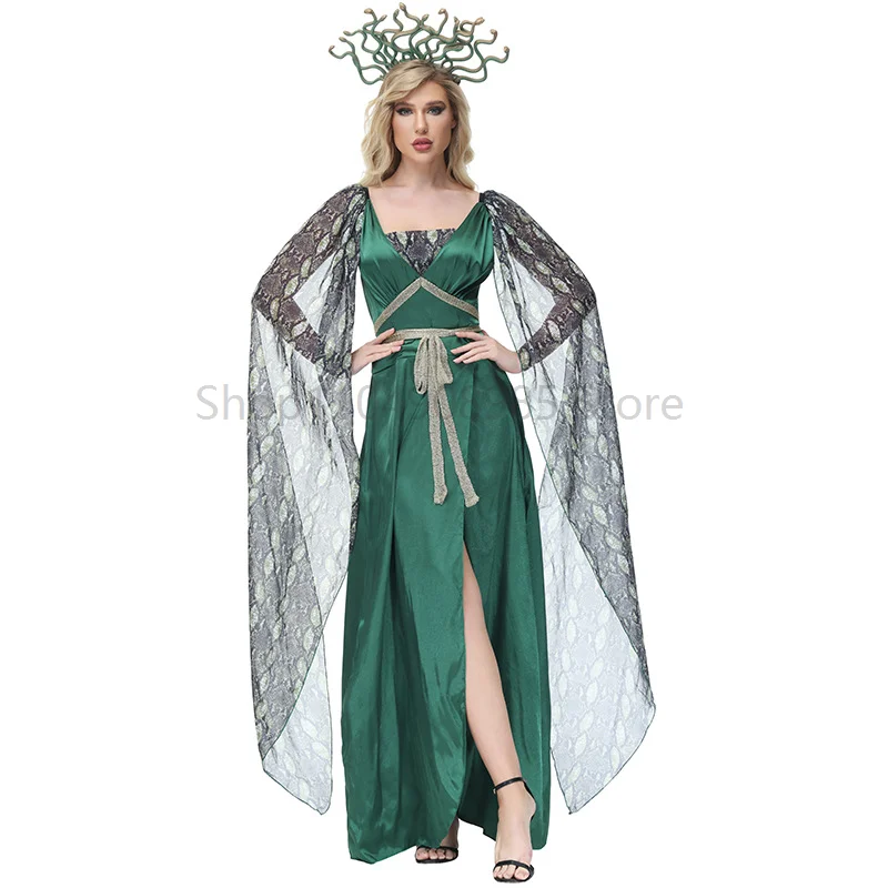 

Goddess Green Dress Cosplay Women Costume Female Headgear Skirts Dance Party Perfemence Clothing Halloween Carnival Suits