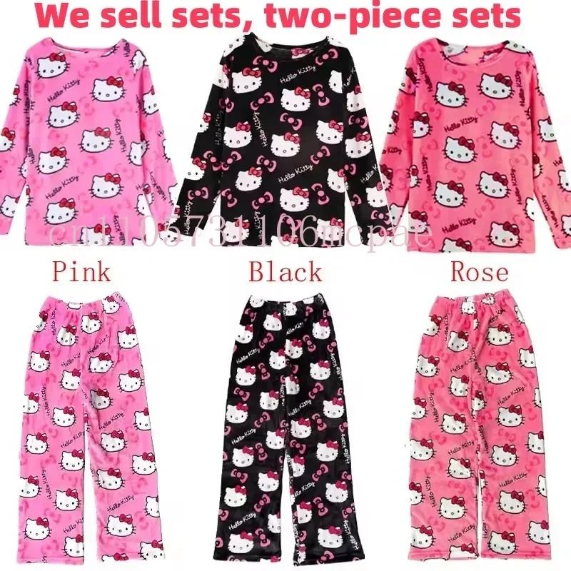 

MINISO Hello Kitty Loose Ladies Pajama Two-Piece Women Cartoon Sleep Bottom Lounge Home Wear Autumn Loungewear Women Suit