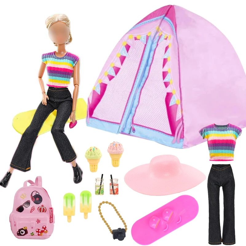 Girl Doll Travel Camping Tent Set and Accessories for 11.5 Inch Girl Doll Includes Doll Tent, Clothes, Hat,ect.(Doll NOT Include