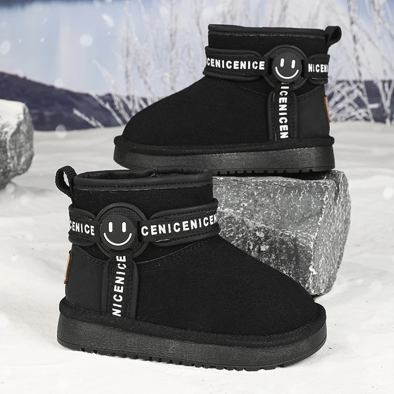 

Children Snow Boots with Thick Fur Kids Ankle Boots Soild Color Retro 2025 Winter New Boys Girls Warm Boot Versatile Soft Bottom