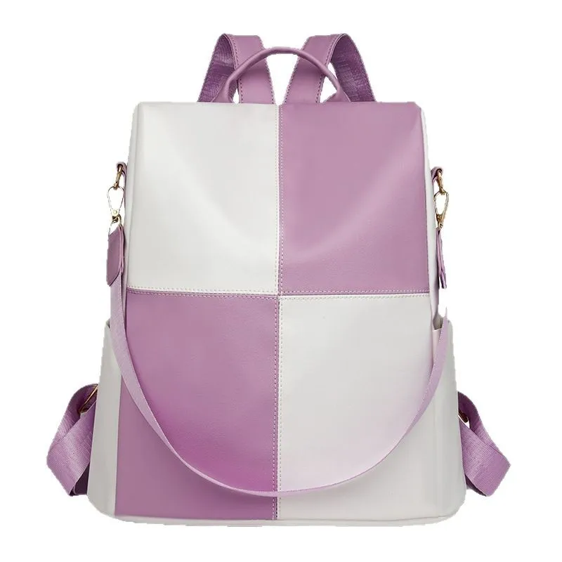 Spliced contrast color casual wonmen backpack female 2025 fashion large capacity shoulder handbag trend new backpack