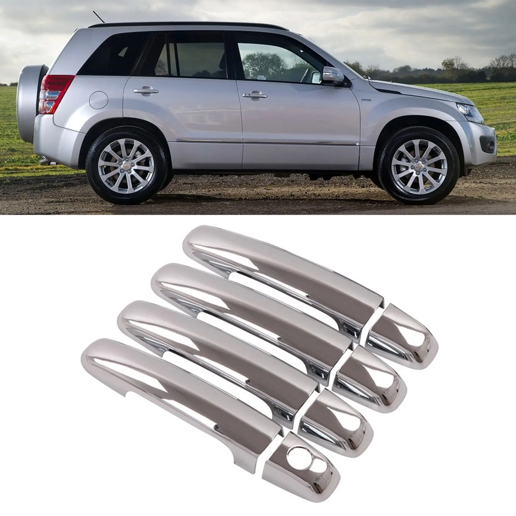 Car ABS Chrome Door Handle Side Door Bowl Decoration Cover Trim for Suzuki Grand Vitara 2006-2015