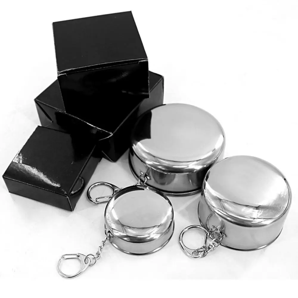 Portable Stainless Steel Collapsible Cup Telescopic Travel Mug Outdoor Camping Hiking Water Drinking Cup Tool Keyring
