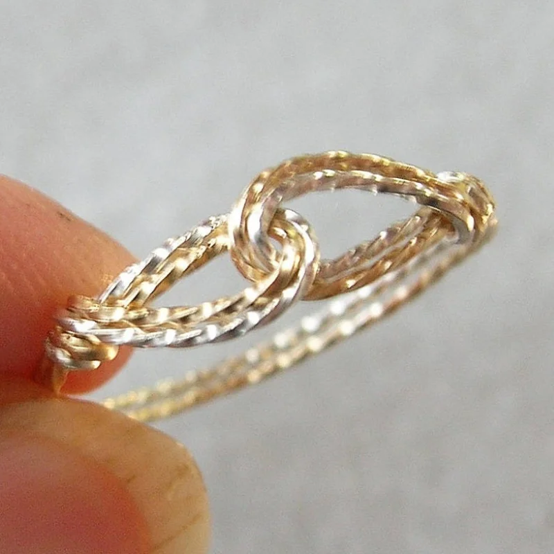 Thumb Ring - Two Tone Ring - Infinity Design - Interlocked Swirls Two Tone Twist Wire Ring - Silver and Gold - Womens Ring