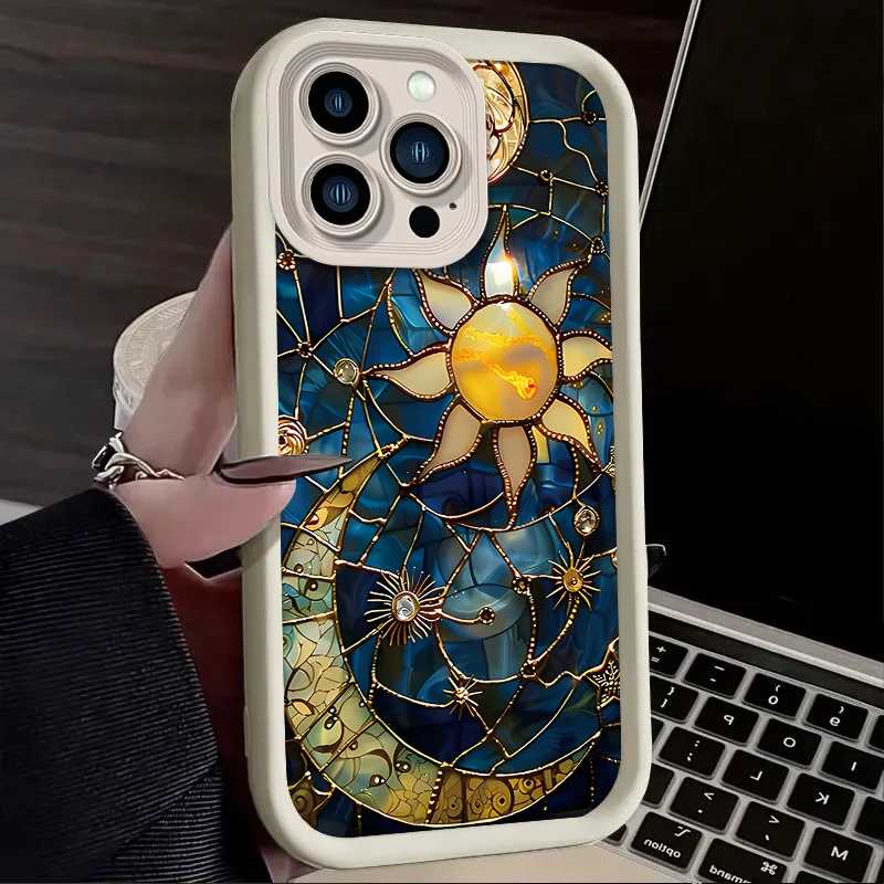الجمالية طباعة الشمس القمر القضية آيفون 17 الهواء 16 16E 15 14 13 12 11 برو ماكس X XS X S ماكس XR SE 2020 SE4 7 8 غطاء سيليكون #3