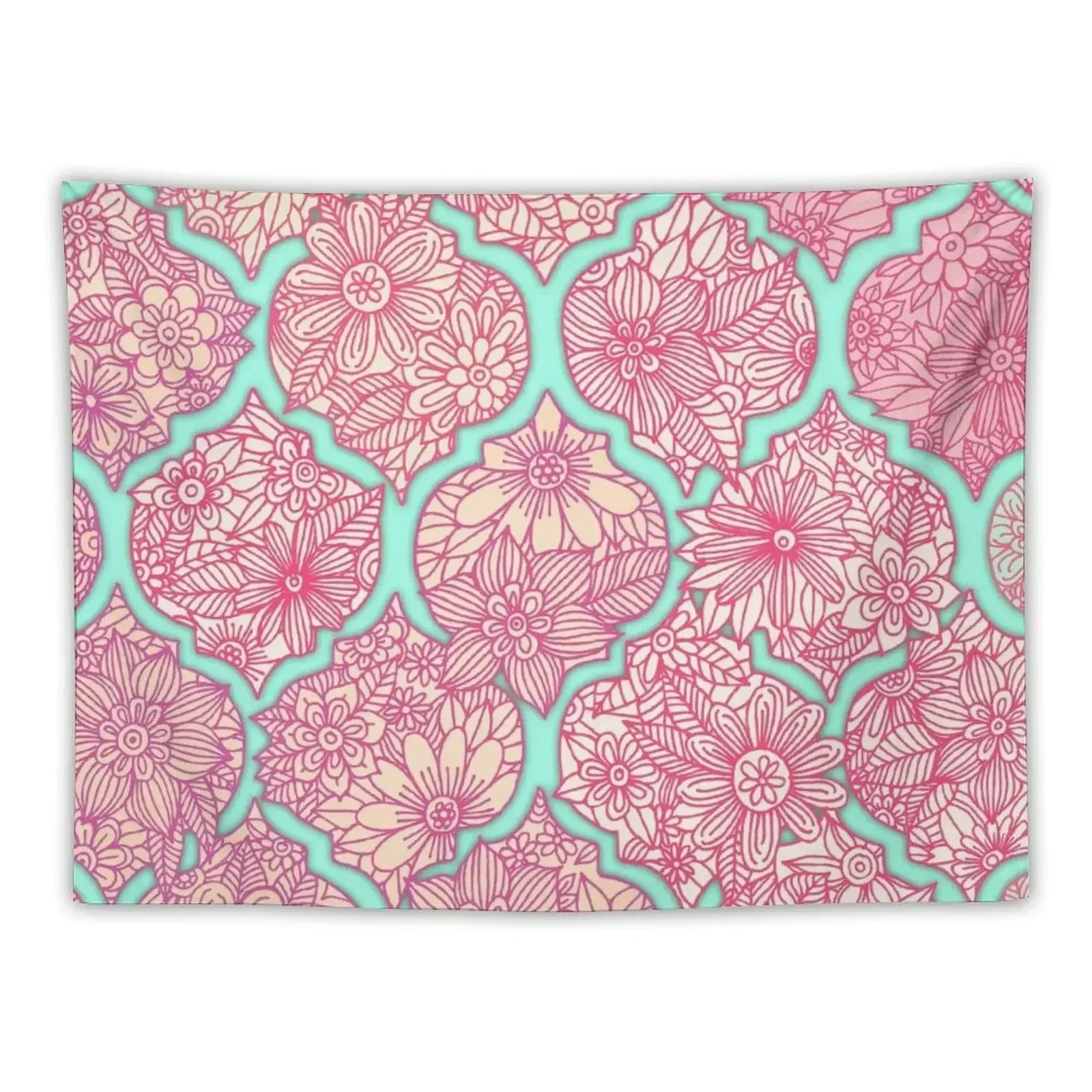 Moroccan Floral Lattice Arrangement - pink Tapestry Nordic Home Decor Room Decor Wallpapers Home Decor Tapestry