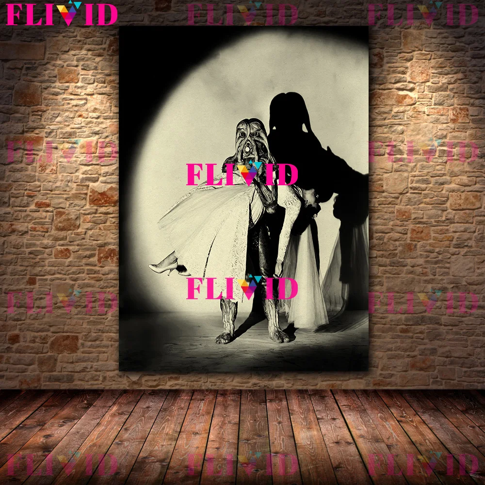 Classic Horror Film Vintage Poster Print,Mysterious Monsters With Beautiful Women In Their Arms,Antique Photo Wall Art Print