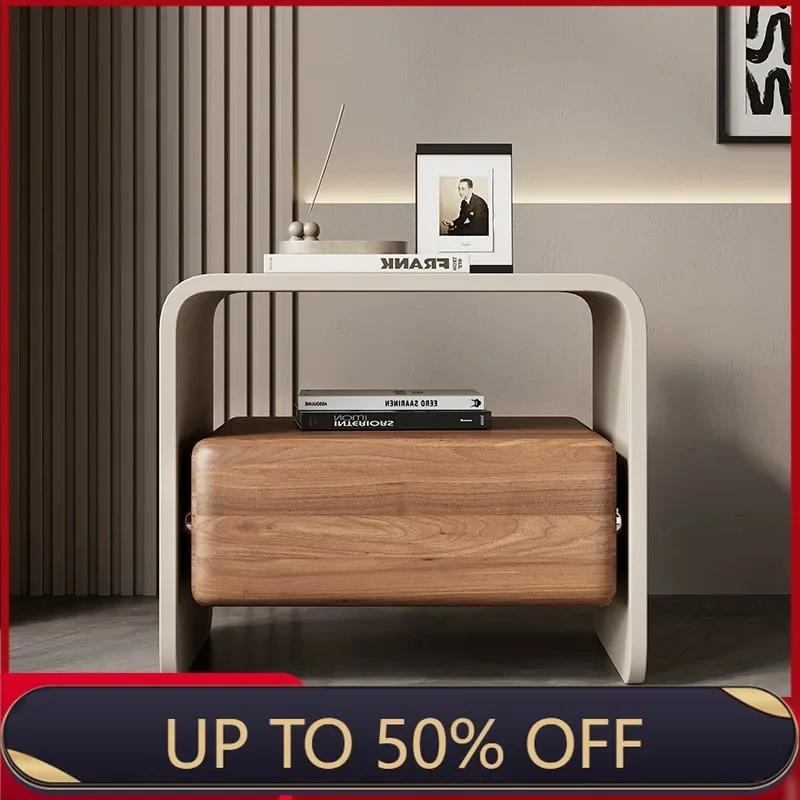Family Bedroom Living Room Ambry Light Luxury Nightstand Modern Contrast Curved Nightstand Stack Storage Side Tables