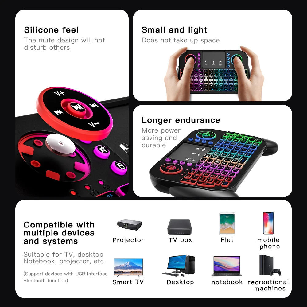 Mini Wireless Keyboard V8 7 Backlit 2.4G Bluetooth Air Mouse Remote Control Touchpad for Android TV Box