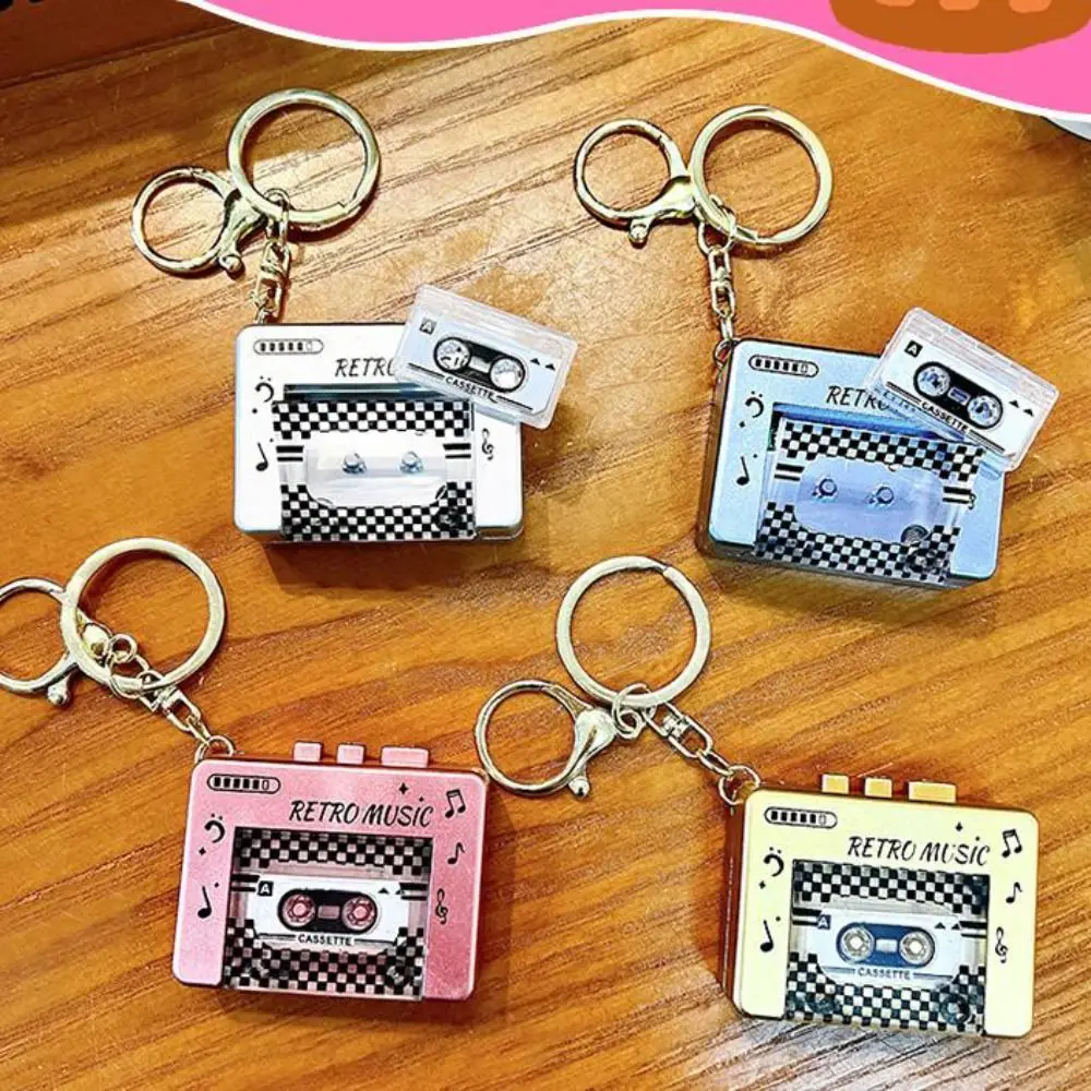 Simulation Retro Tape Recorder Keychain With Music Vintage Recording Music Box Pendant Tape Cartoon Mini Player Car Key Rings