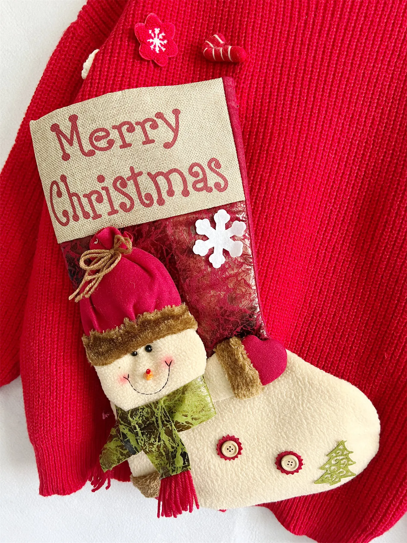 Loose And Thickened Christmas Sweater Christmas Socks Snowman Doll Pocket Red New Year Jumper Korean Pullover