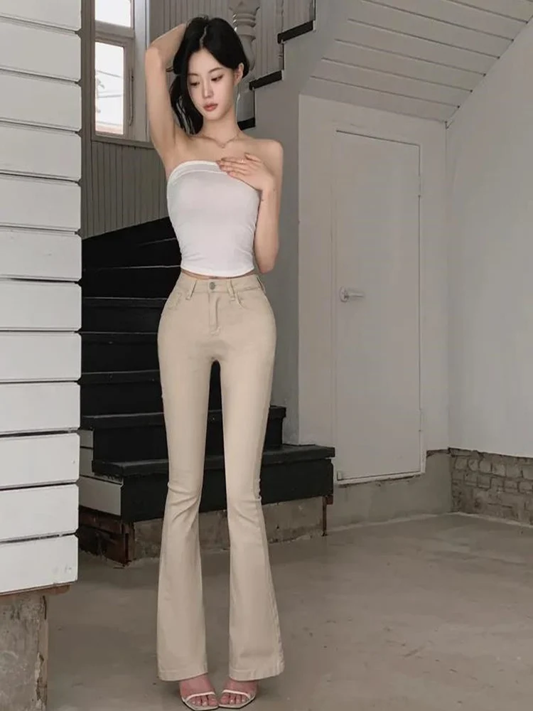 Sexy High Waist Bell Bottom Jeans Women's Slim Fit Elastic Long Pants Korean Style Fashionable Versatile Body Shaping